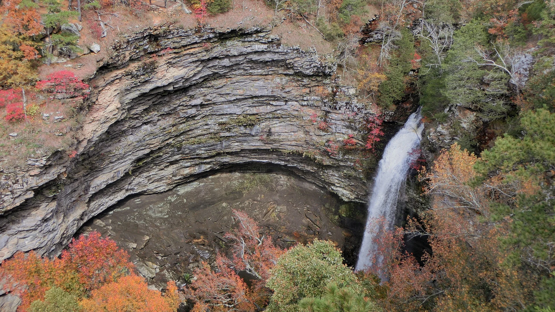 Cedar Falls stürzt in eine bewaldete Sandsteinschlucht im Petit Jean State Park