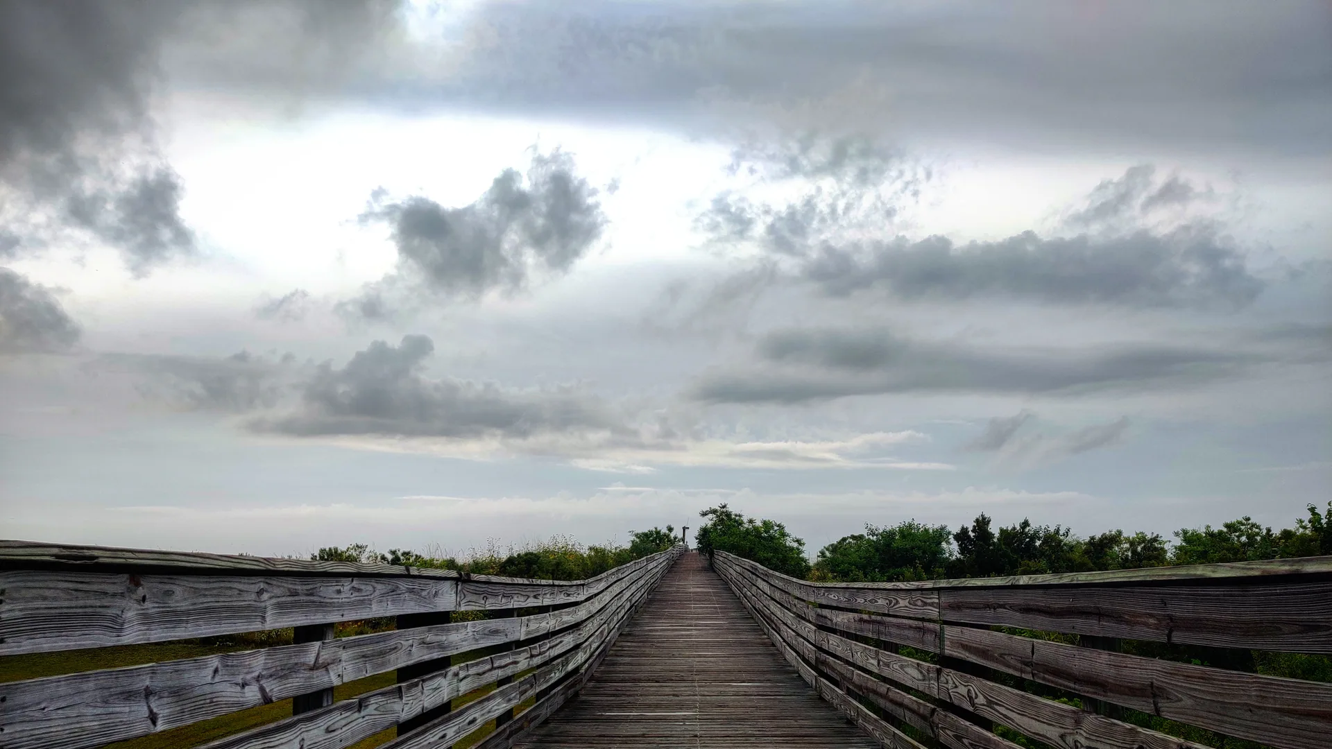 Langer Holzsteg führt durch die Küstenlandschaft des Grand Isle State Park