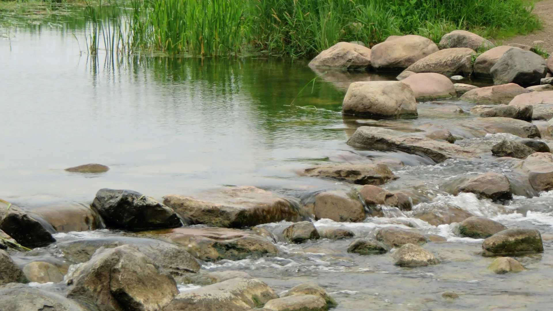 Trittsteine markieren die Quelle des Mississippi im Itasca State Park in Minnesota