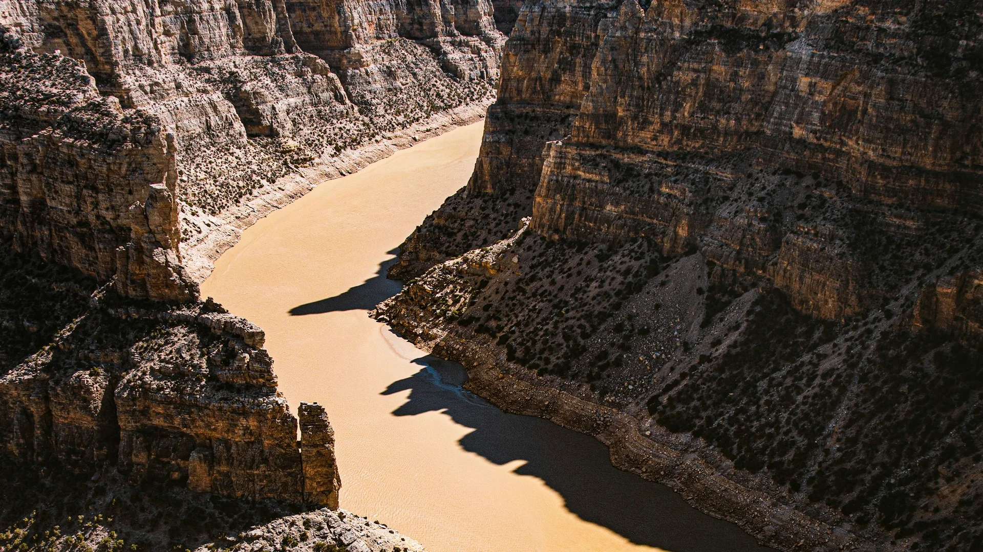 Der Bighorn River zieht durch die steilen Felswände des Bighorn Canyon in Montana