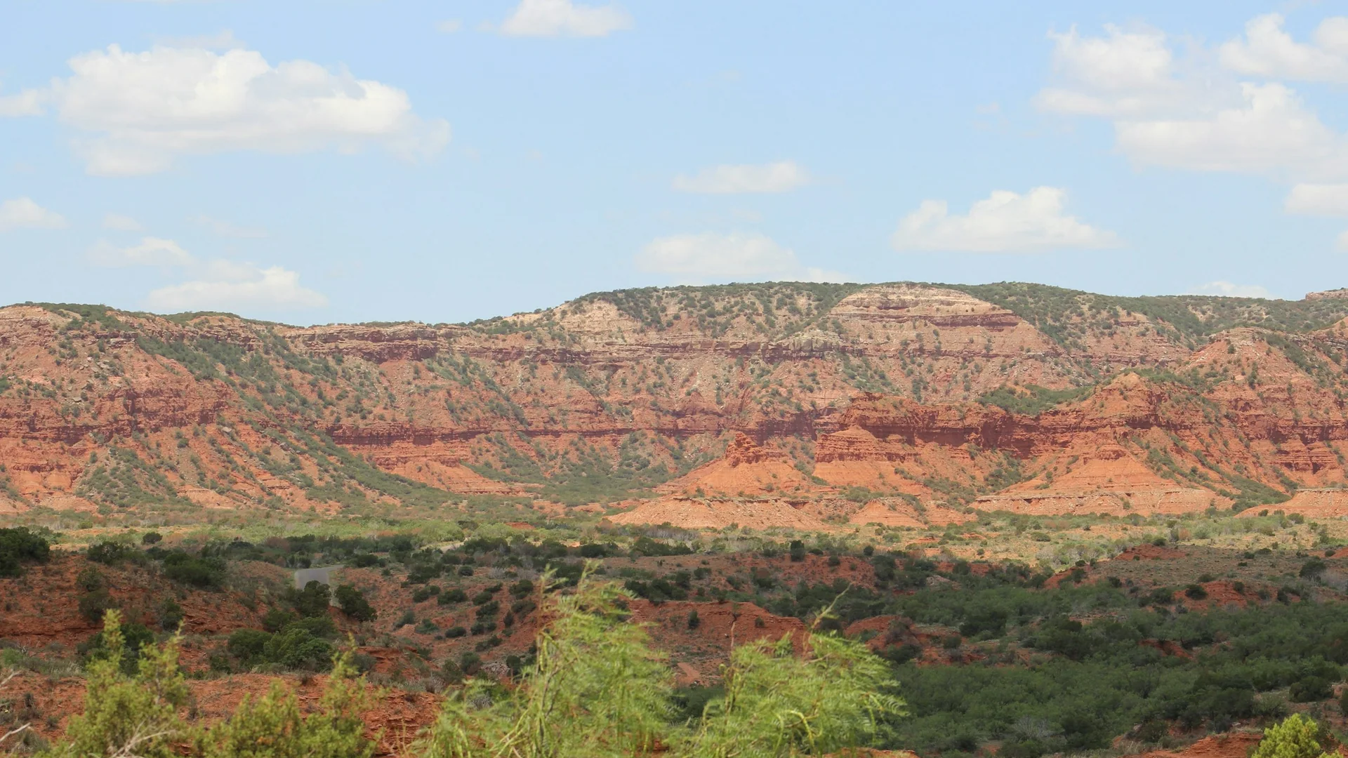 Rote und helle Gesteinsschichten im Caprock Canyons State Park in Texas