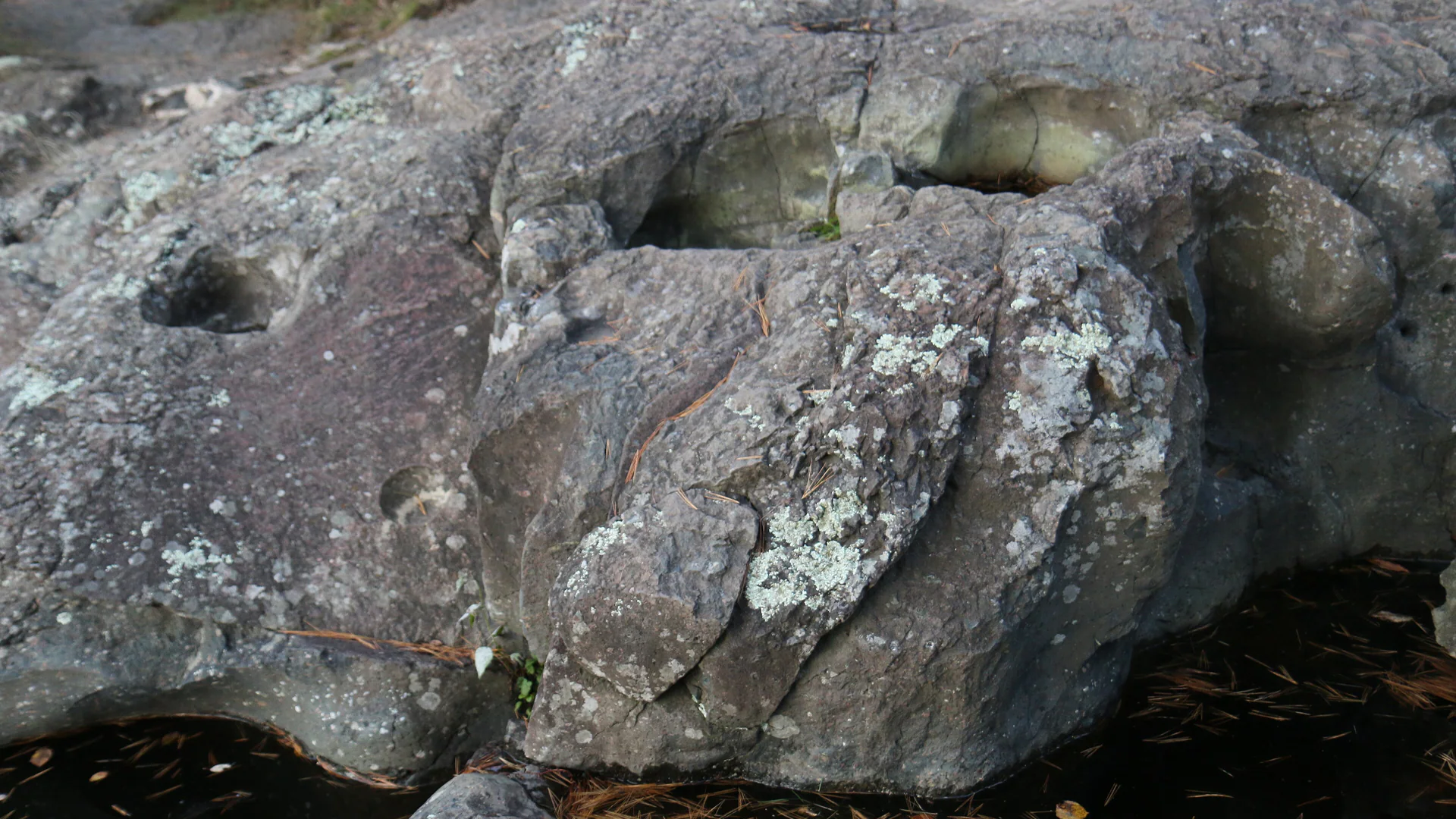 Runde Gletschertöpfe im vulkanischen Gestein des Interstate State Park in Wisconsin