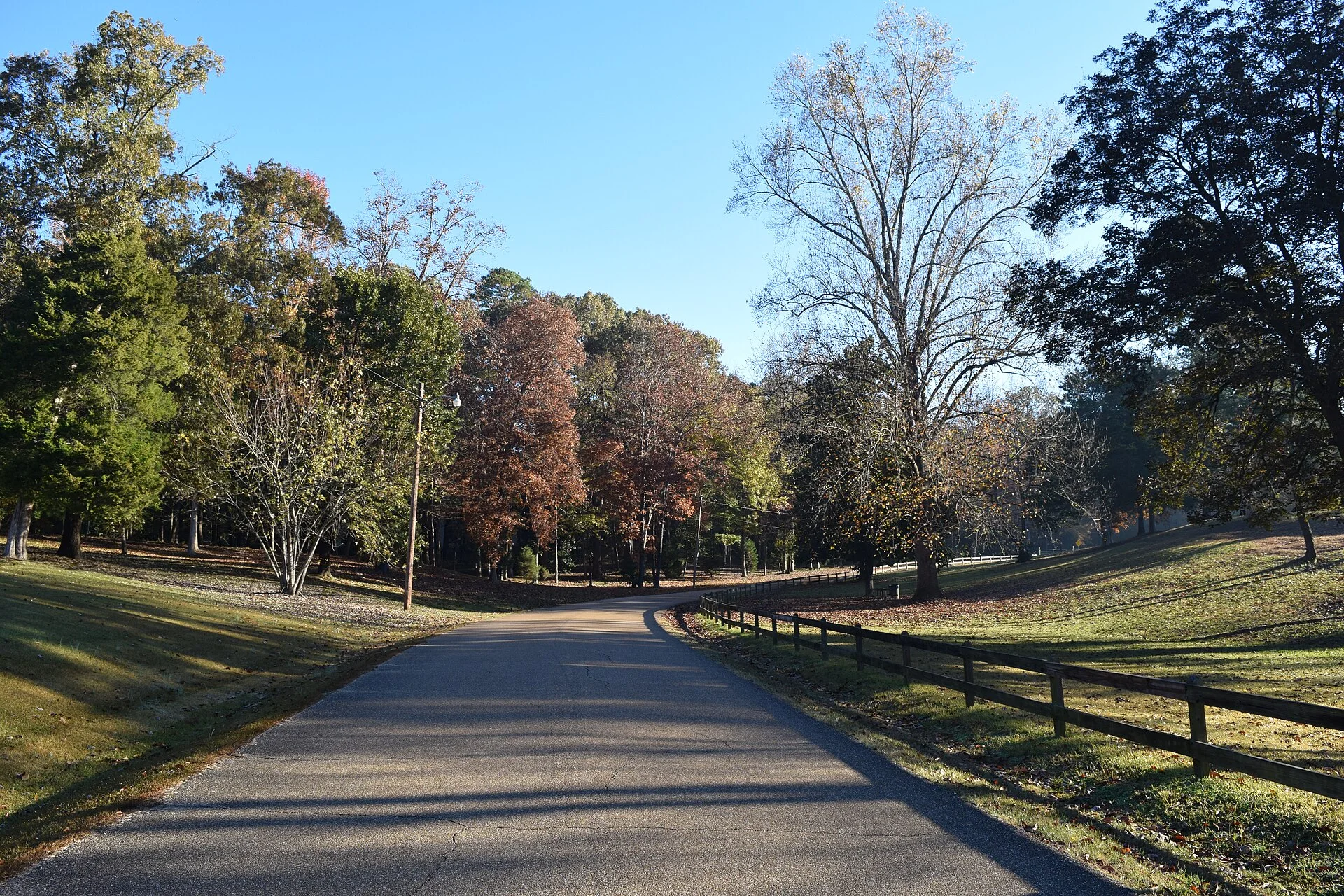 The road entering Avent Park in Oxford, Mississippi