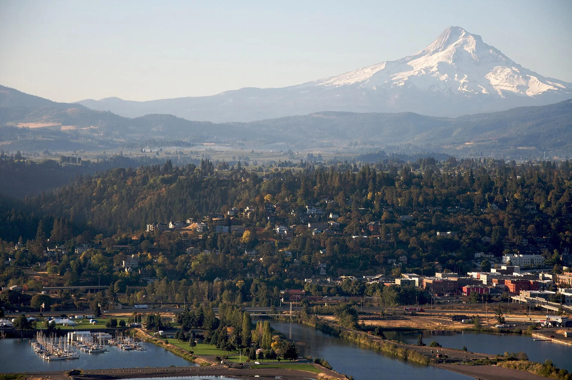 Aerial view of Hood River, Oregon, USA