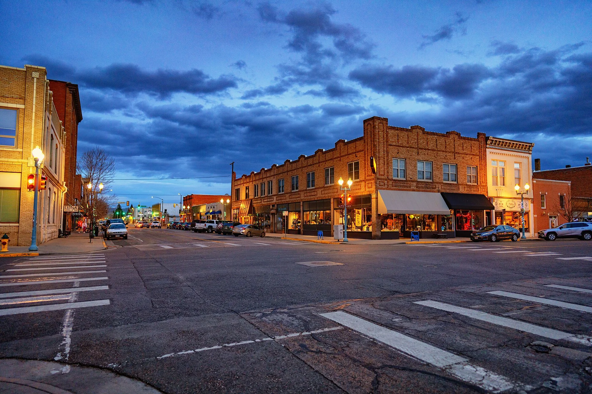 Grand Avenue and South 2nd Street in downtown Laramie, Wyoming.