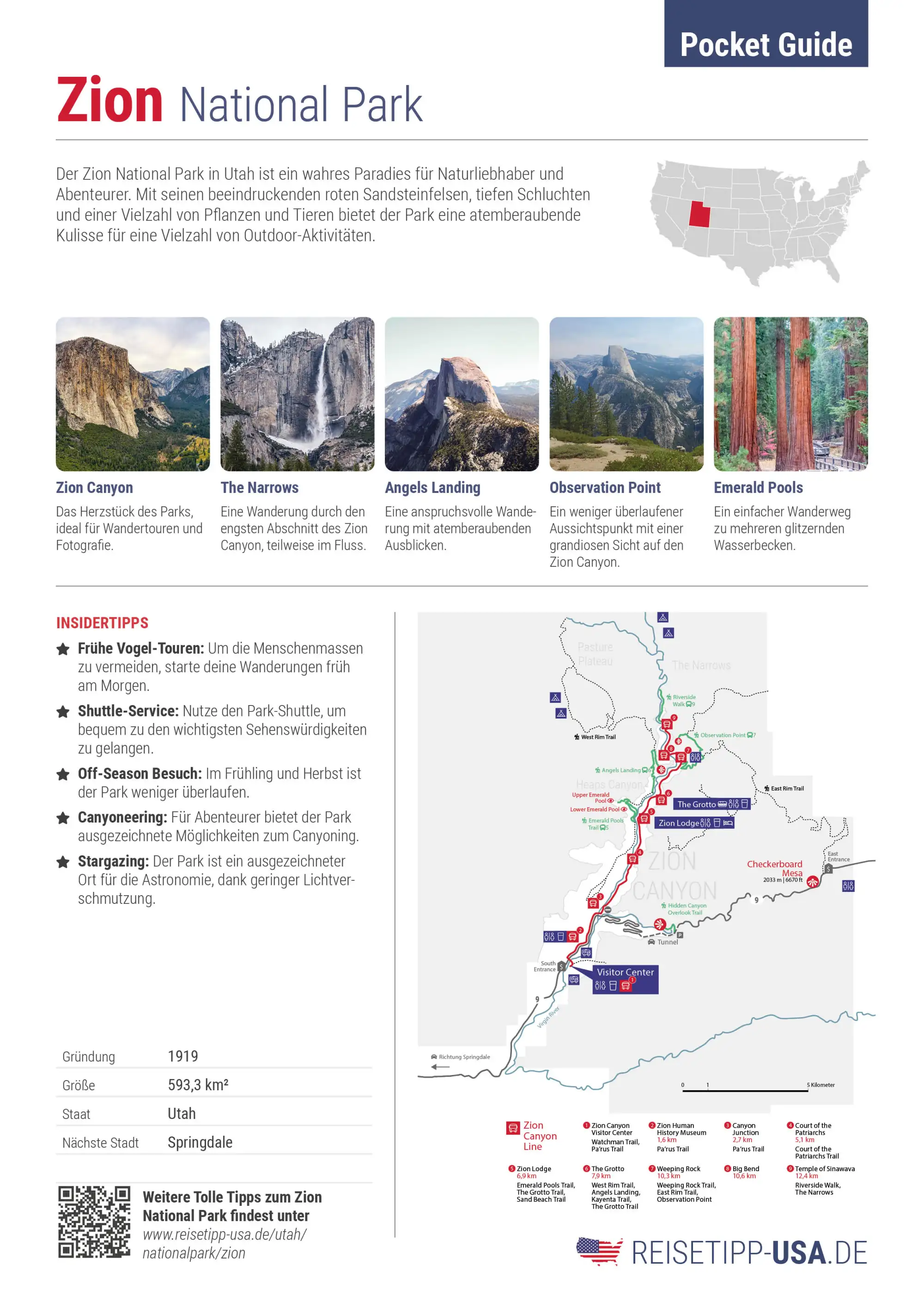 Ansicht Rückseite Pocket Guide Zion Nationalpark