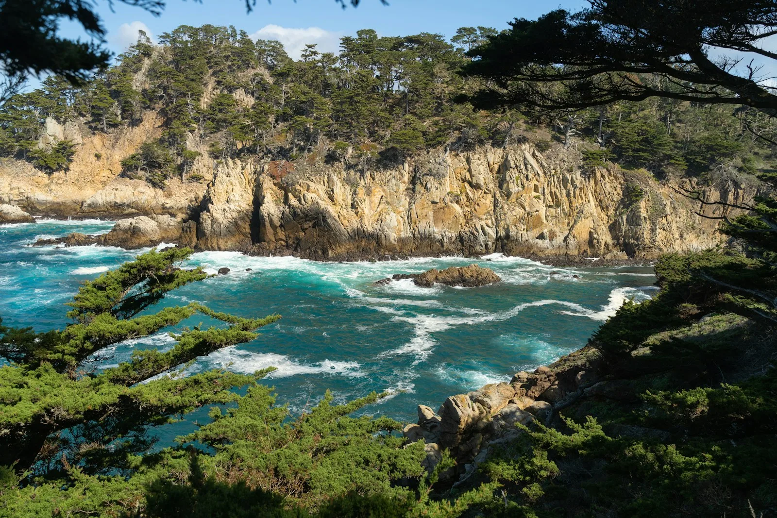Felsige Küste und blaues Wasser im Point Lobos State Natural Reserve