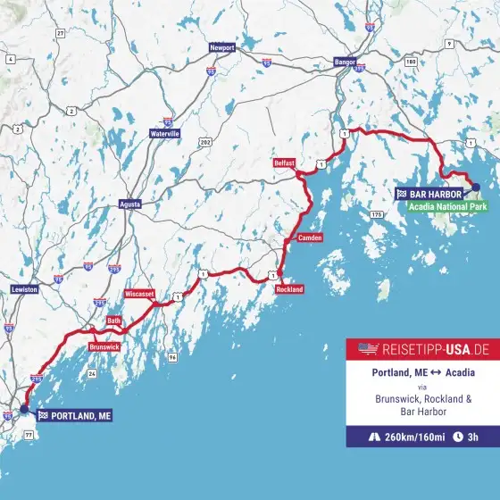 Streckenabschnitt Portland nach Acadia National Park