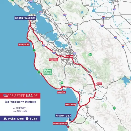 Vorschaubild der Route von San Francisco nach Monterey